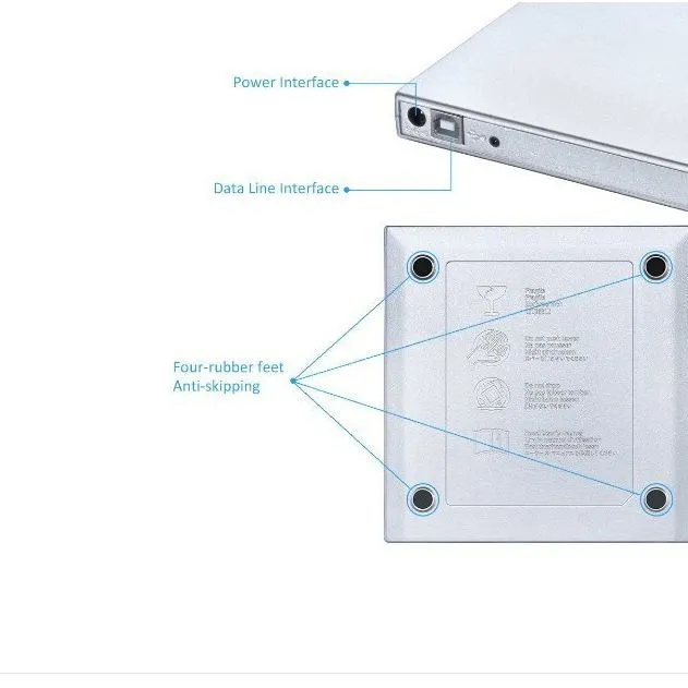 Silver external DVD burner portable optical drive USB interface compact 138x137.5x18mm