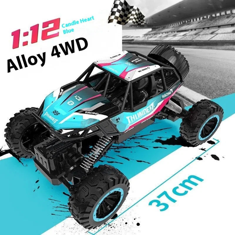 Children's remote control off-road model car in fire blue with four-wheel drive and rechargeable battery