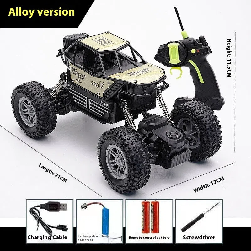 Children's remote control off-road model car in fire blue with four-wheel drive and rechargeable battery