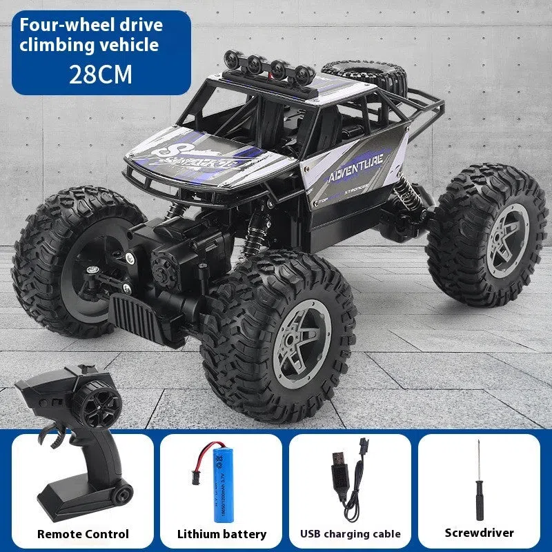 Children's remote control off-road model car in fire blue with four-wheel drive and rechargeable battery