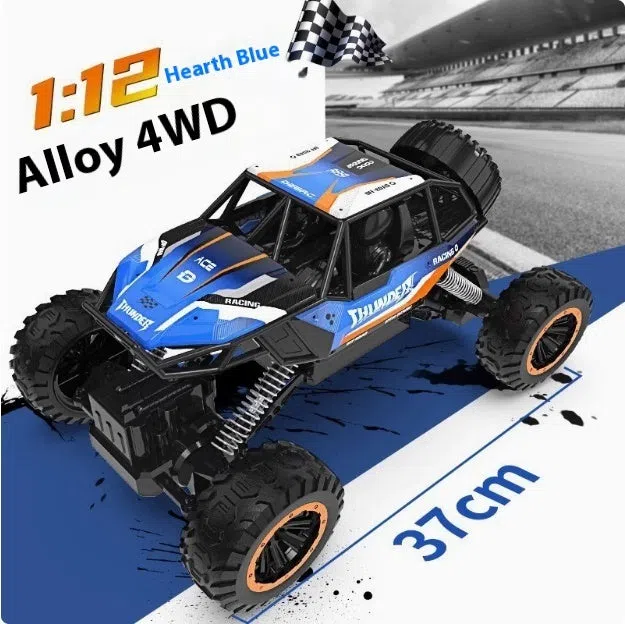 Children's remote control off-road model car in fire blue with four-wheel drive and rechargeable battery