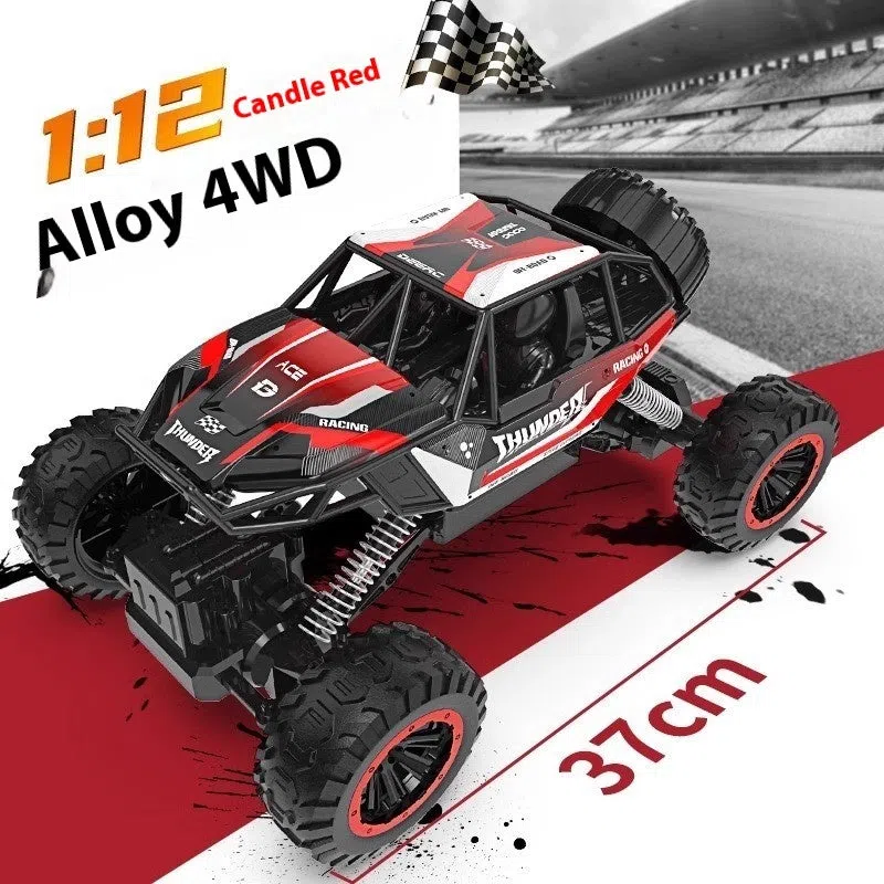 Children's remote control off-road model car in fire blue with four-wheel drive and rechargeable battery