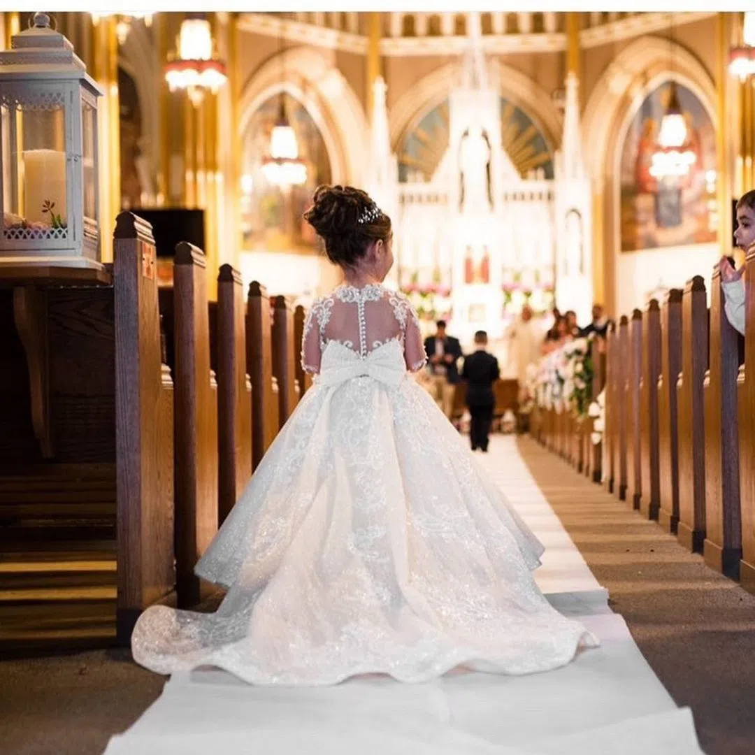 Ivory white princess dress with bow and tulle tutu skirt for girls