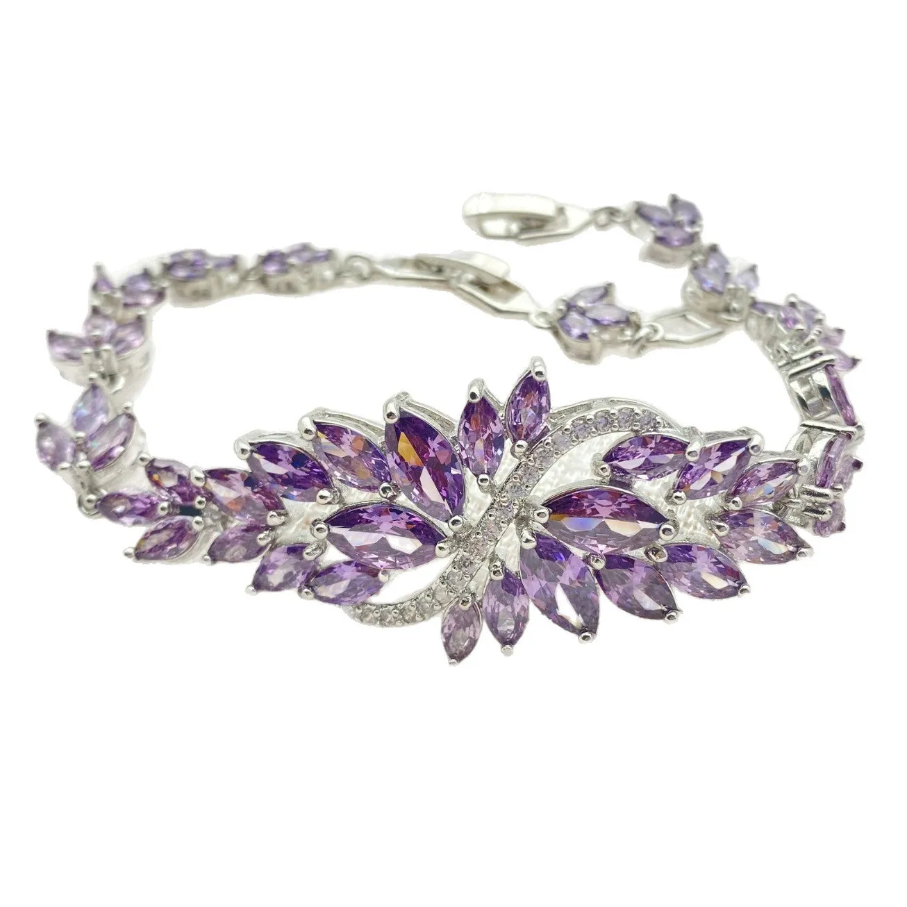Gold electroplated copper bracelet with ice flower pattern and colourful zircon stones