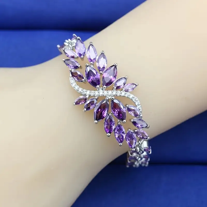 Gold electroplated copper bracelet with ice flower pattern and colourful zircon stones