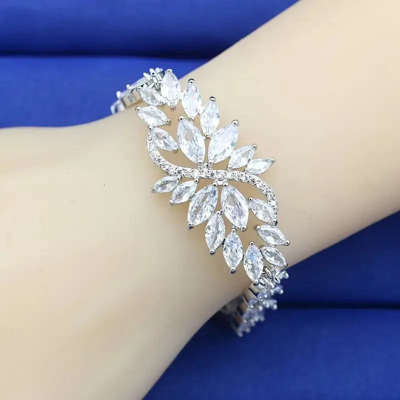 Gold electroplated copper bracelet with ice flower pattern and colourful zircon stones