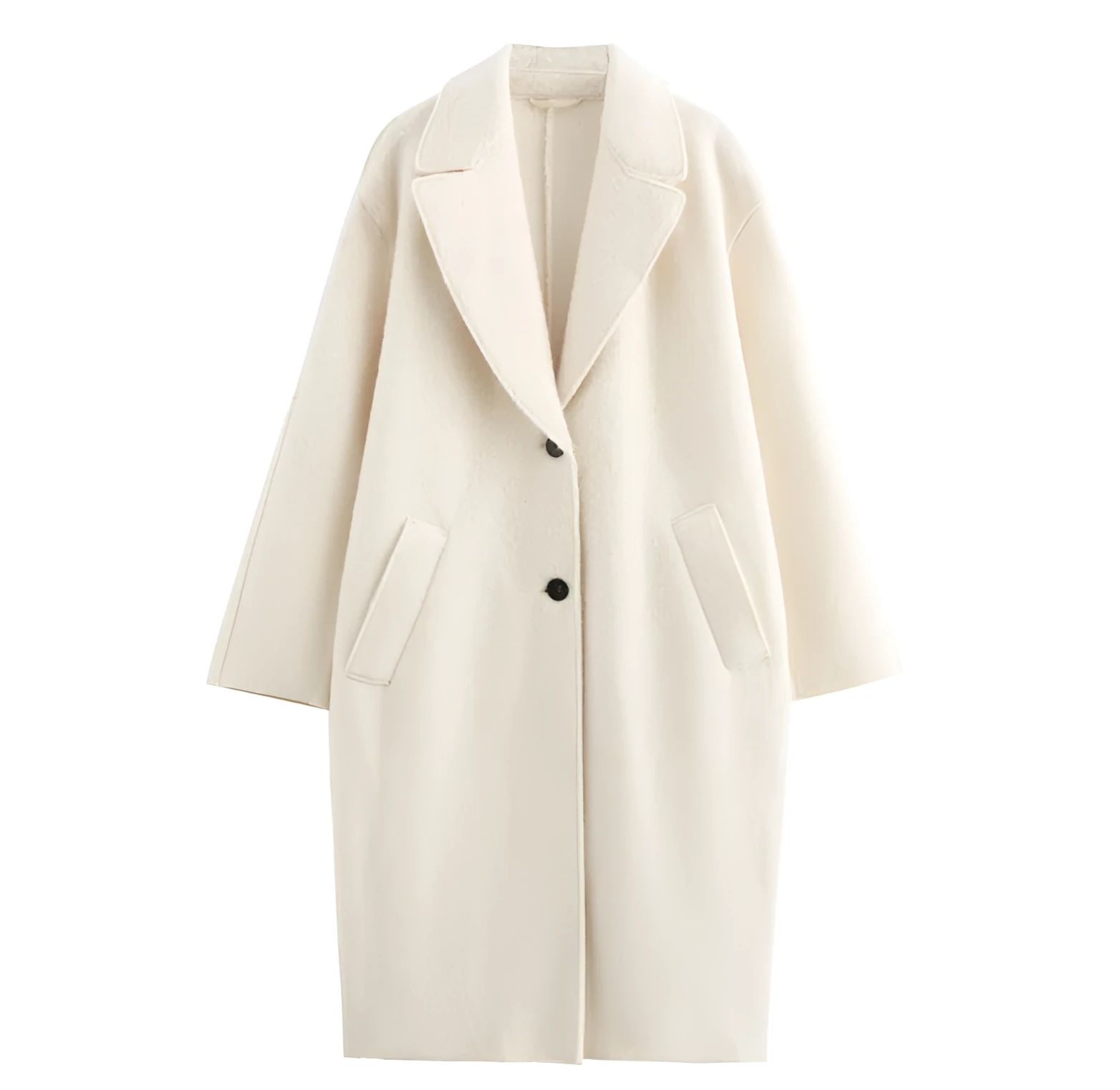 Women's long cashmere blend single-breasted lapel coat loose fit commuter thick winter coat picture colour Asian sizing
