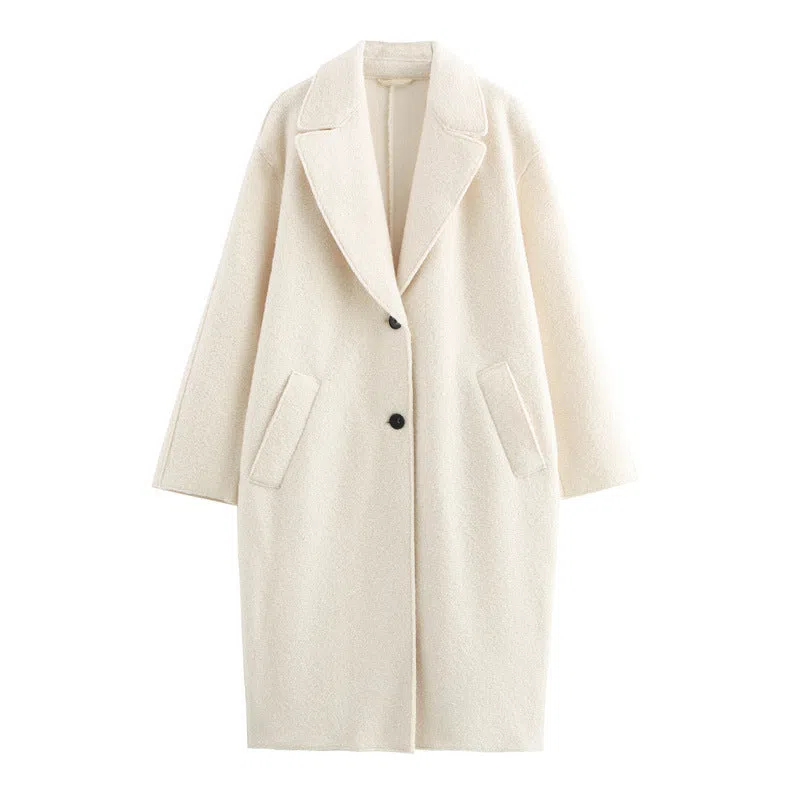 Women's long cashmere blend single-breasted lapel coat loose fit commuter thick winter coat picture colour Asian sizing