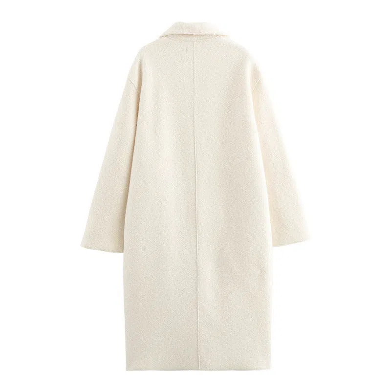 Women's long cashmere blend single-breasted lapel coat loose fit commuter thick winter coat picture colour Asian sizing