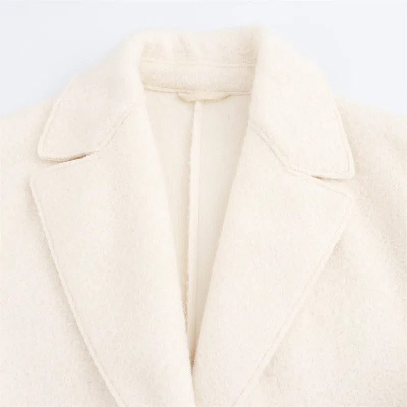 Women's long cashmere blend single-breasted lapel coat loose fit commuter thick winter coat picture colour Asian sizing