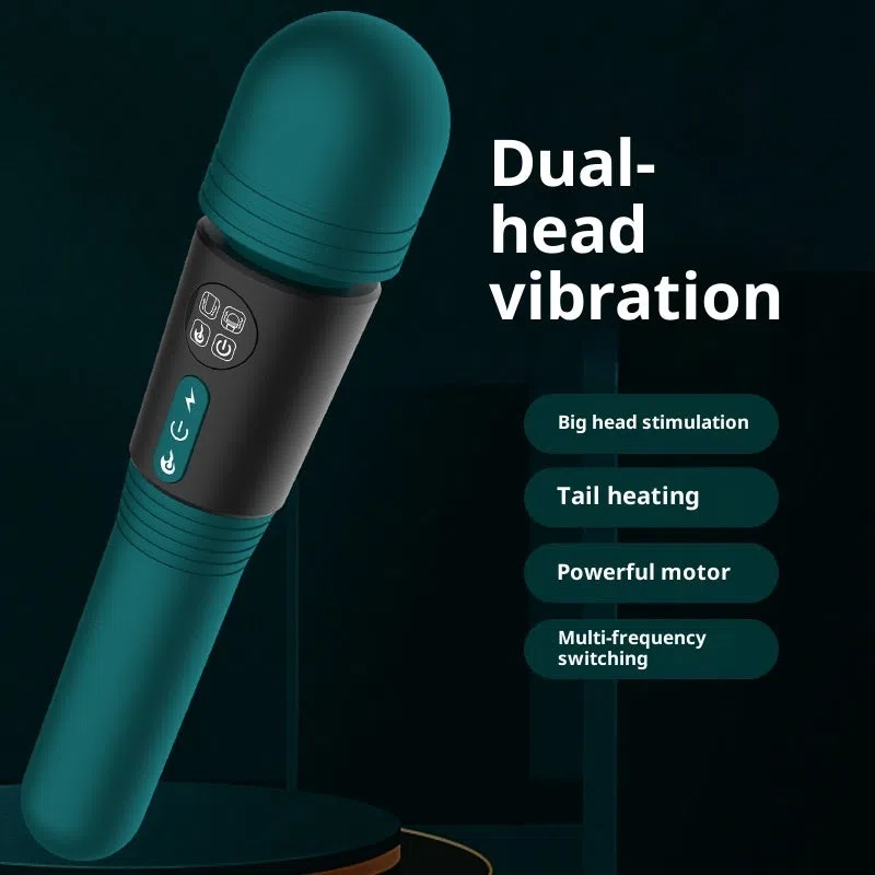 Double-headed AV wand with LCD screen and warming function in Noble Purple, rechargeable silicone vibrator