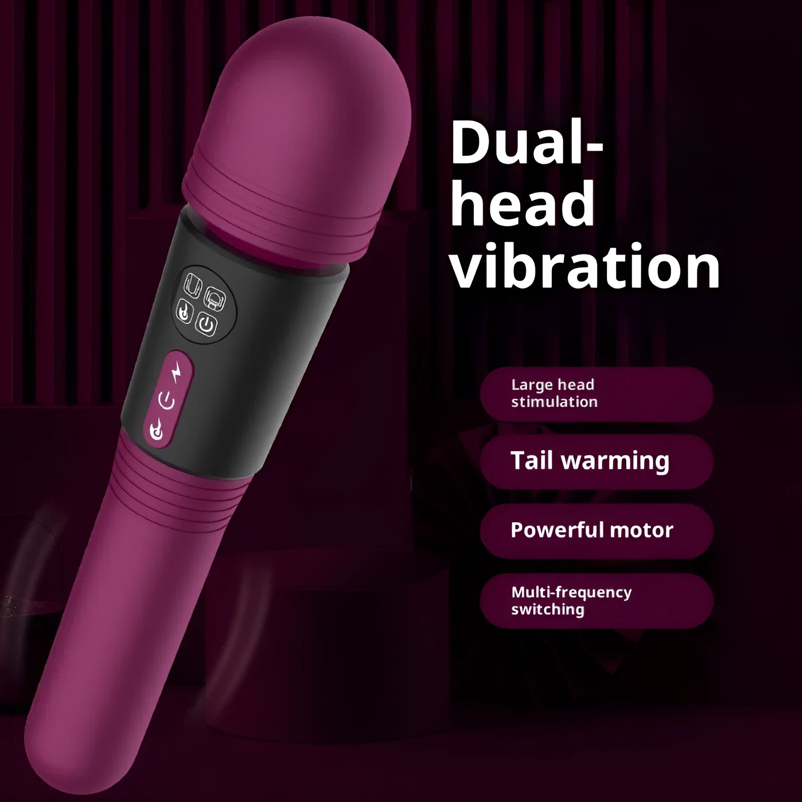 Double-headed AV wand with LCD screen and warming function in Noble Purple, rechargeable silicone vibrator