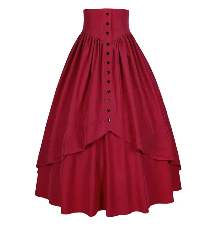 Vintage high-waisted retro punk gothic pleated skirt with irregular mermaid hem in black