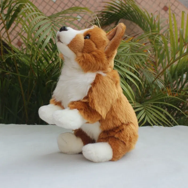 Simulated corgi dog puppy doll plush toy with velvet surface, 28 cm long, sitting pose