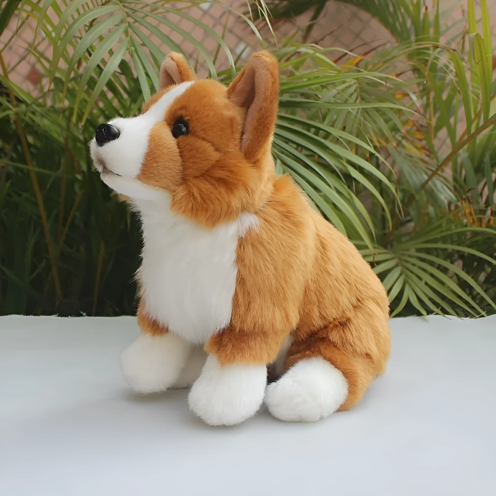 Simulated corgi dog puppy doll plush toy with velvet surface, 28 cm long, sitting pose