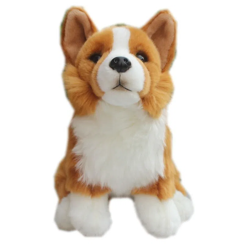 Simulated corgi dog puppy doll plush toy with velvet surface, 28 cm long, sitting pose