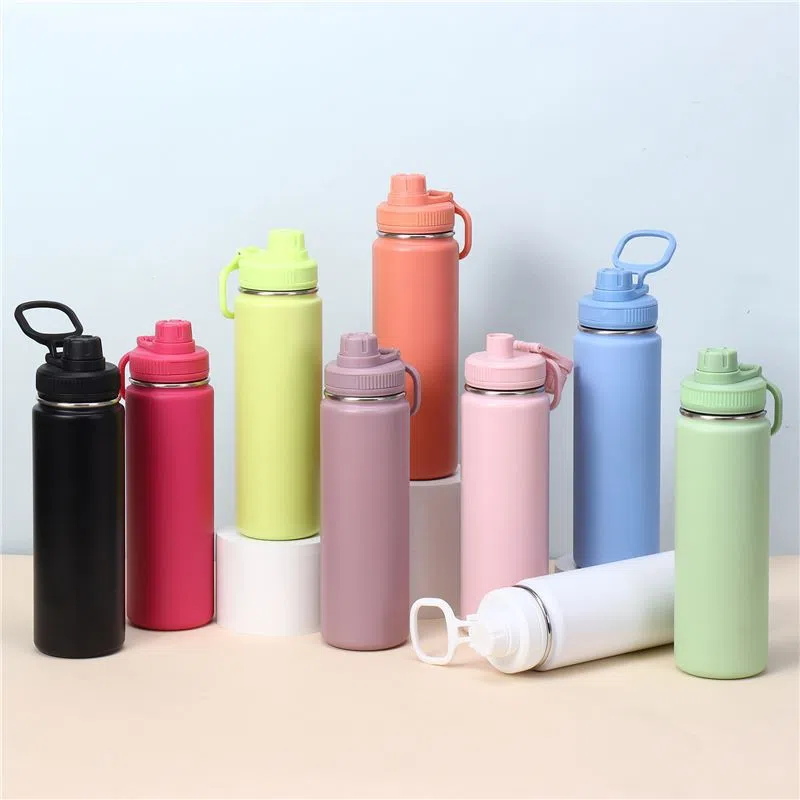 Dopamine colour scheme 710ml stainless steel insulated fitness yoga water bottle with rope