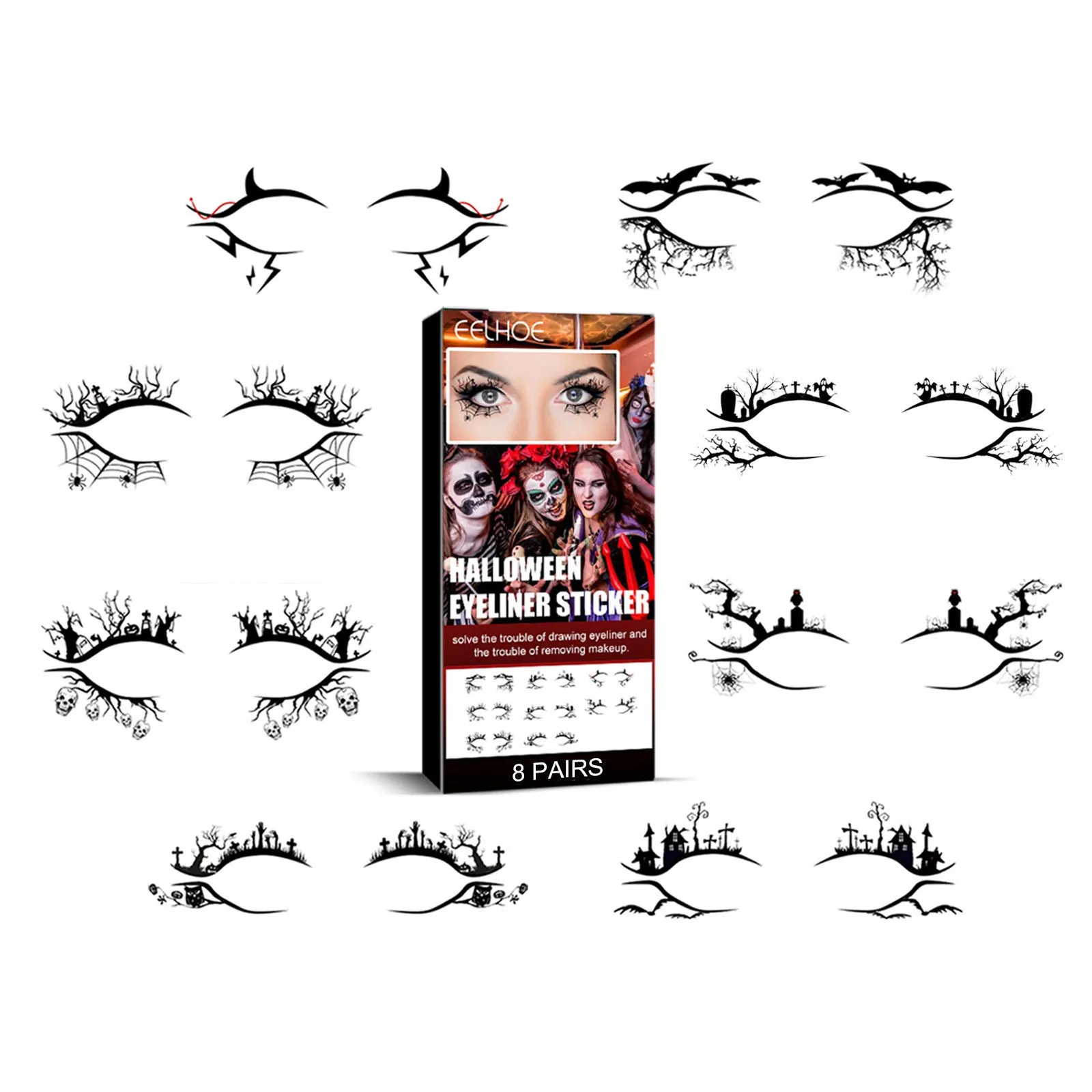 Bat and spider eyeliner sticker transfer decals for gothic Halloween makeup