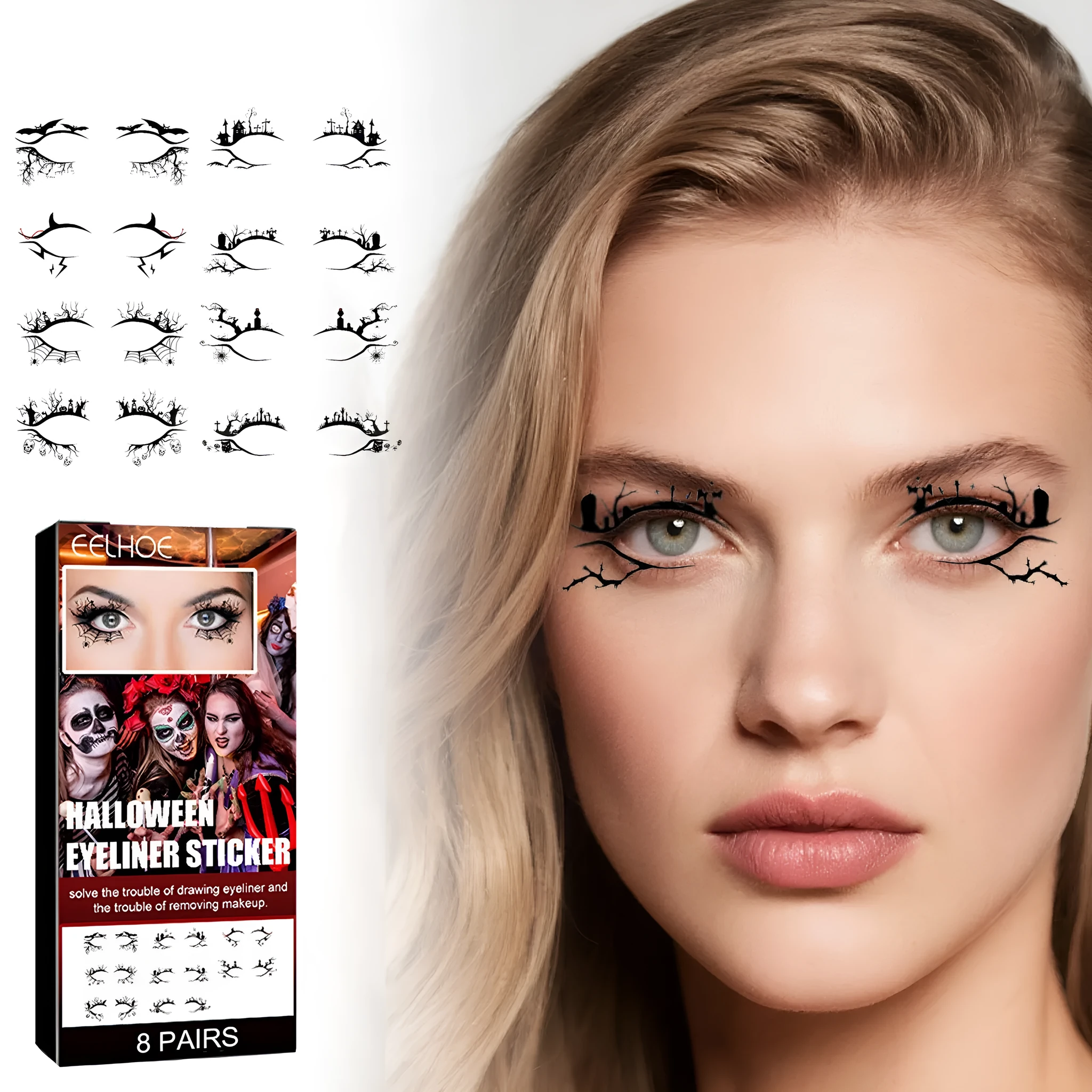 Bat and spider eyeliner sticker transfer decals for gothic Halloween makeup