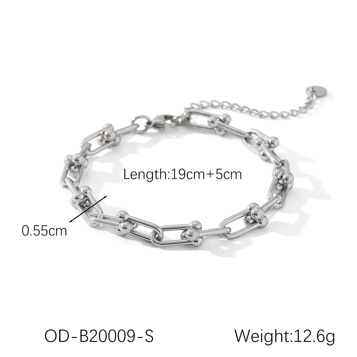 Stainless steel necklace, bracelet, and earring set with a titanium steel horseshoe pendant.