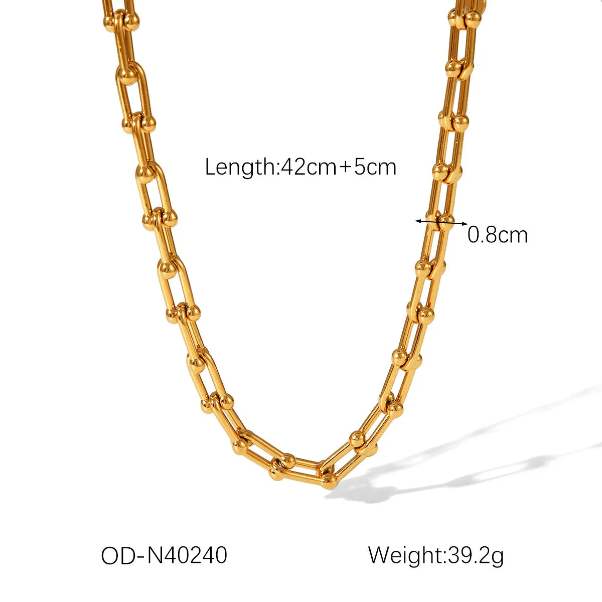 Stainless steel necklace, bracelet, and earring set with a titanium steel horseshoe pendant.
