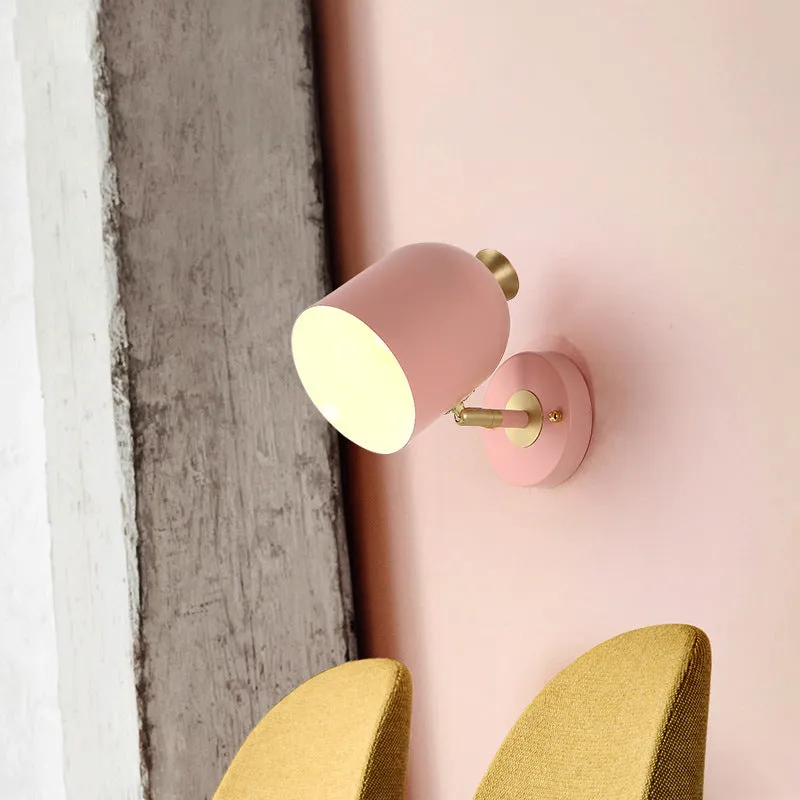 Single-head aluminium wall lamp in blue, green, pink, or yellow for bedside lighting.