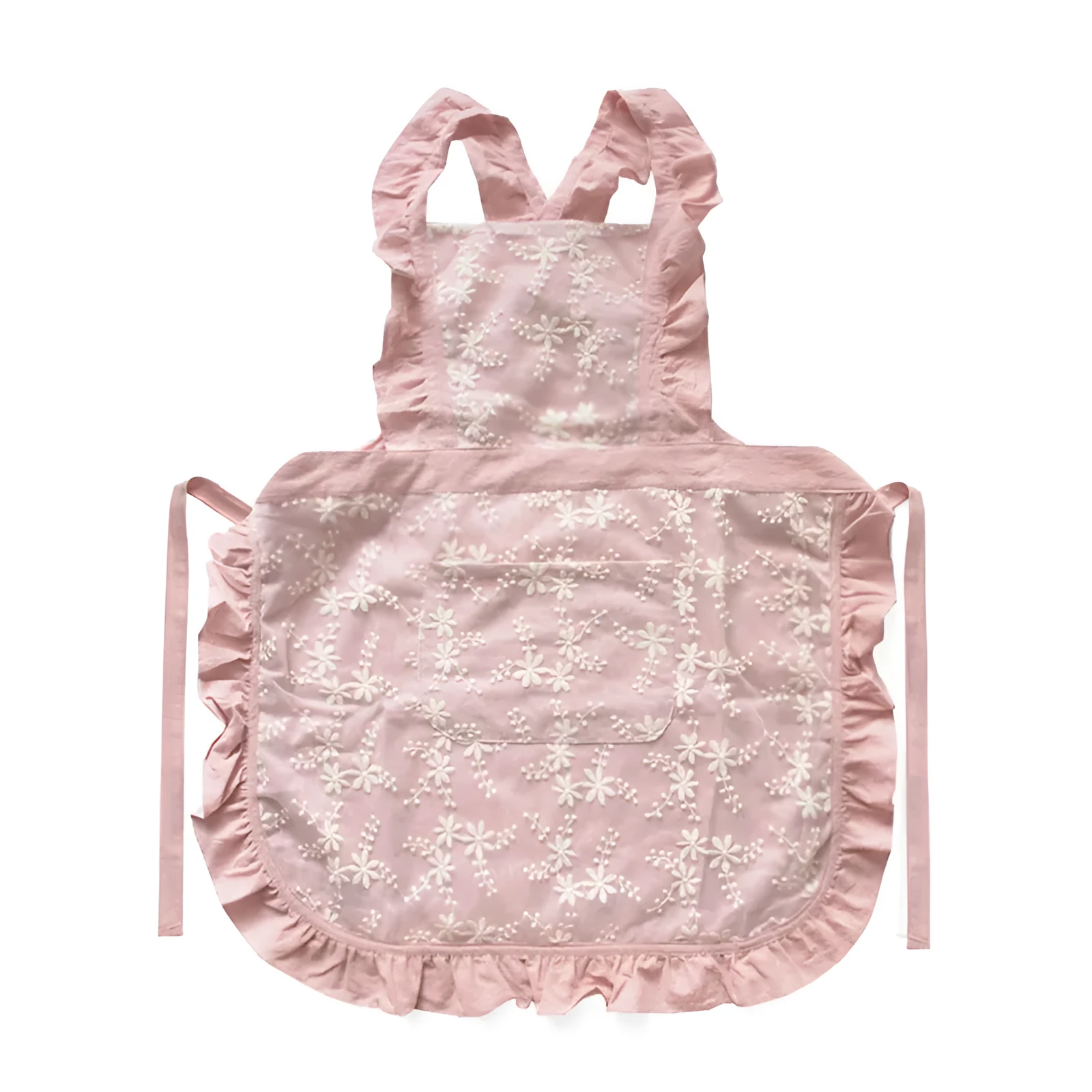 Minimalist cotton linen kitchen apron with X strap design in light pink solid colour