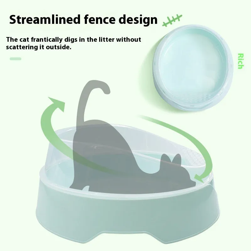 Round deodorant cat litter box in mint green and pink colour options showing large and small sizes.