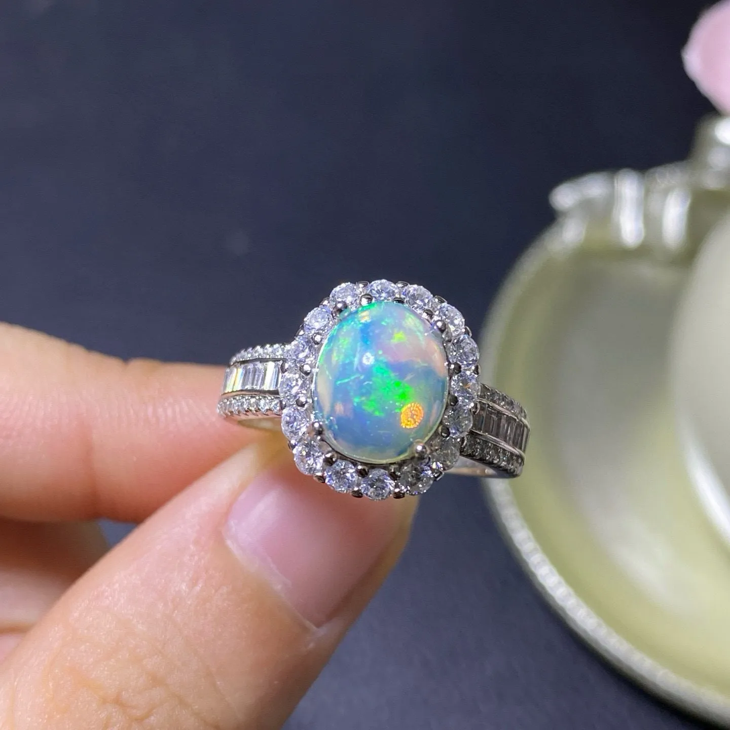 Natural opal stone ring in sterling silver with gold plating on open band