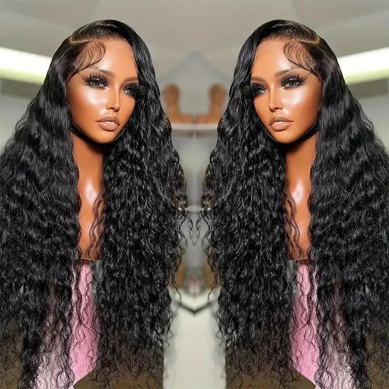 Women's black lace wig with small roll wound tube afro curly style, shown at long length.