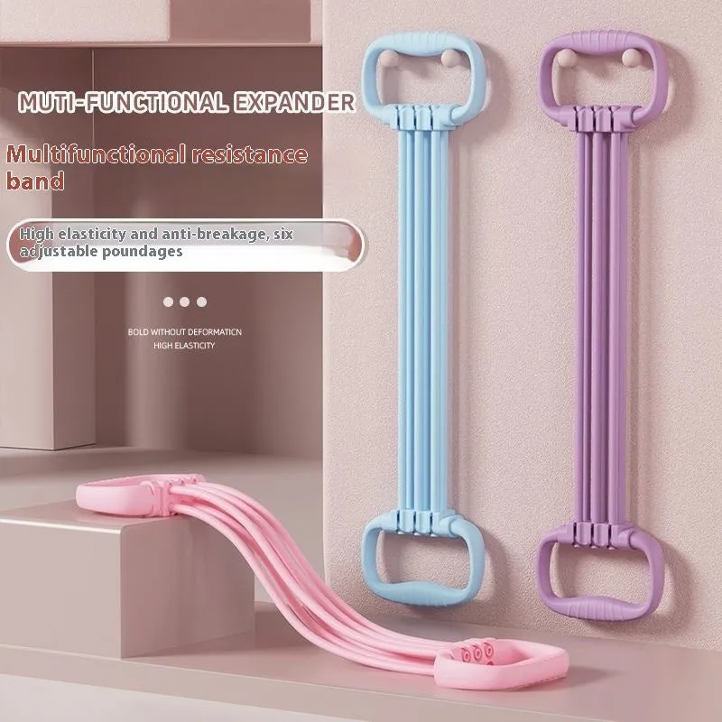 Women using adjustable chest expander with open shoulder design for upper body resistance training