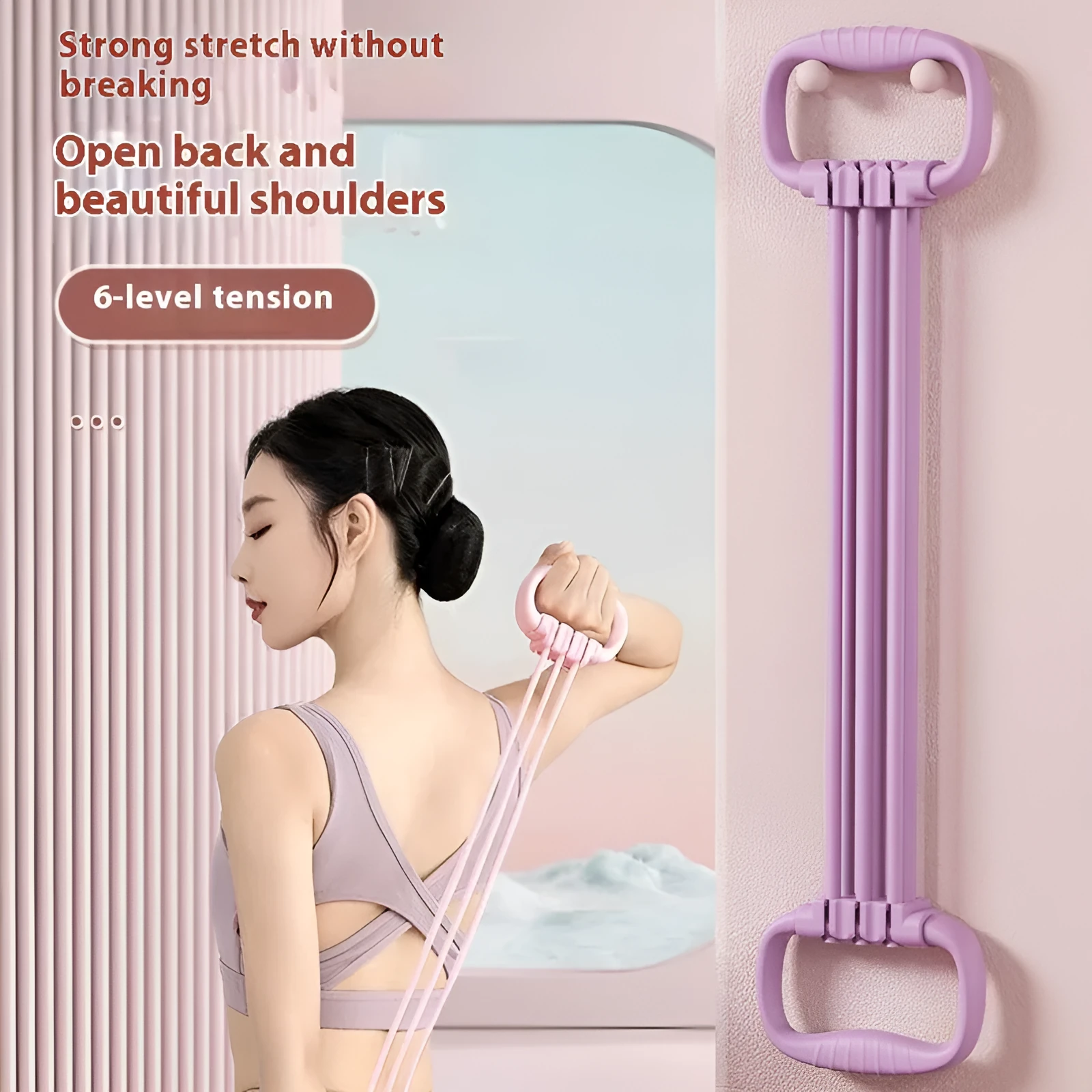 Women using adjustable chest expander with open shoulder design for upper body resistance training