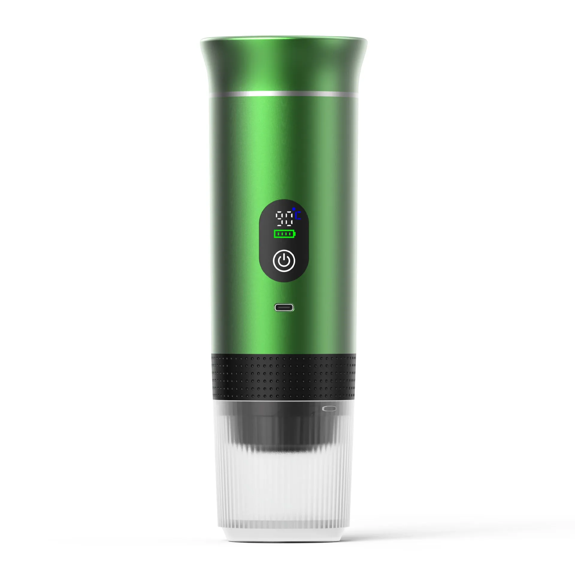 Portable capsule coffee machine with LCD display in Nordic design for car and travel use
