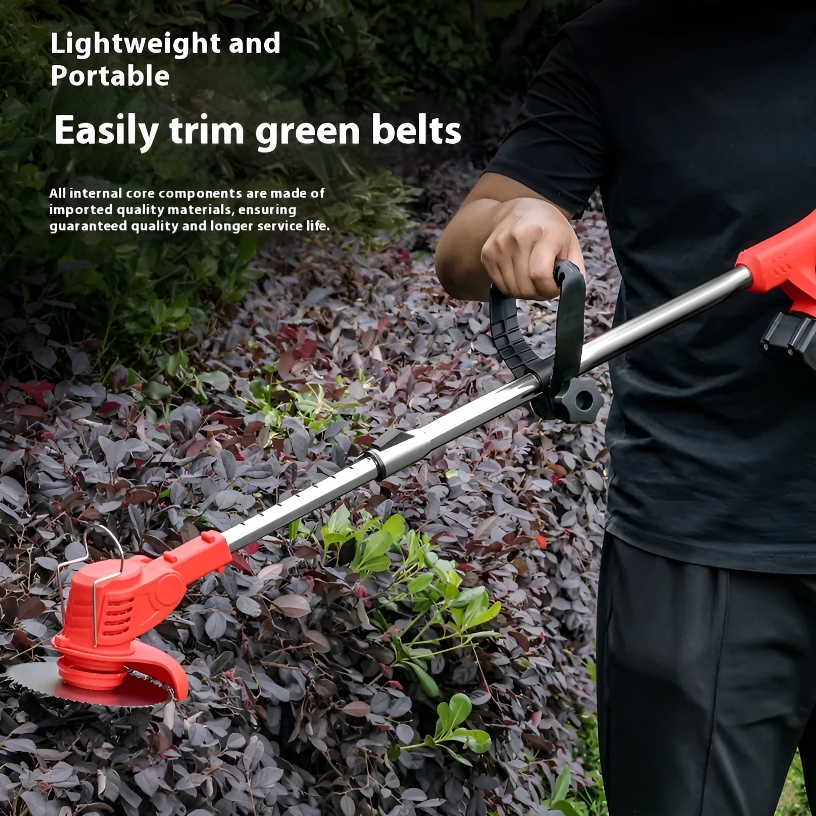 Household portable weeding machine with bare metal construction in three colour options