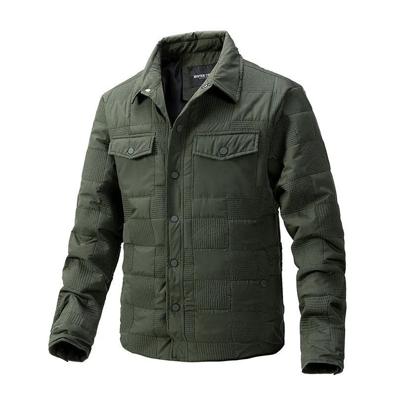 Men's quilted cotton coat jacket with polo collar in army green colour option