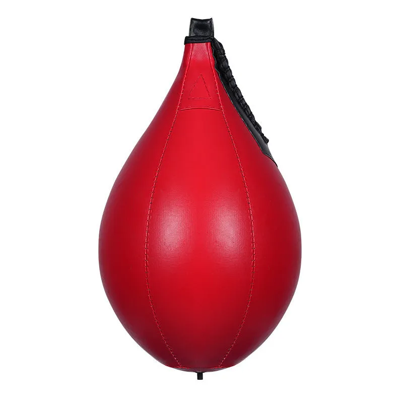 Professional black PU leather hanging dodge ball with red stitching for boxing training.