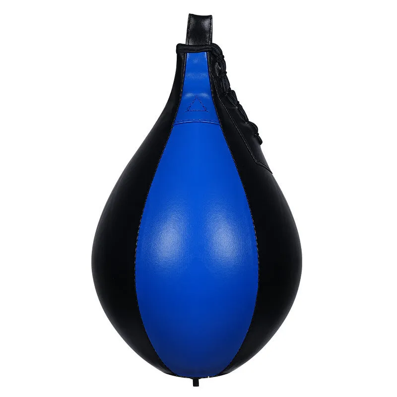 Professional black PU leather hanging dodge ball with red stitching for boxing training.