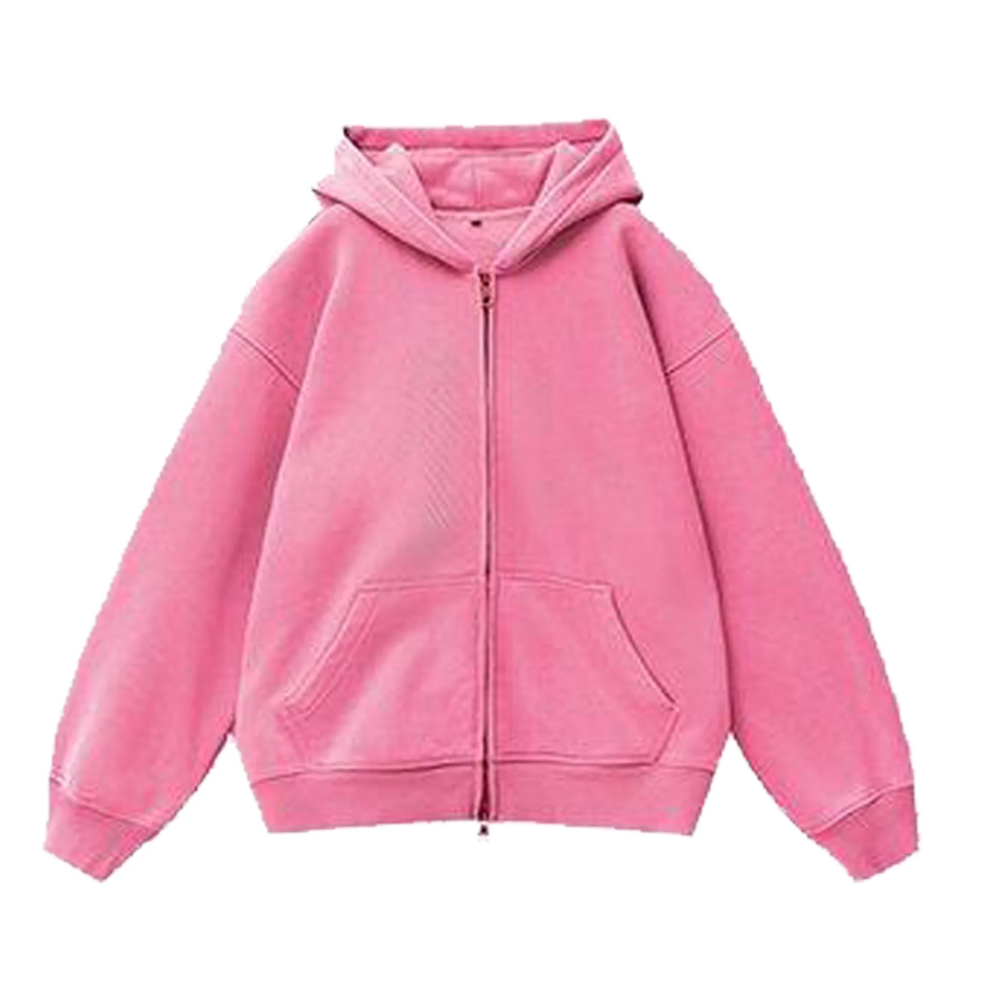 Women's distressed fleece-lined hooded cardigan sweater in loose fit with patch pockets