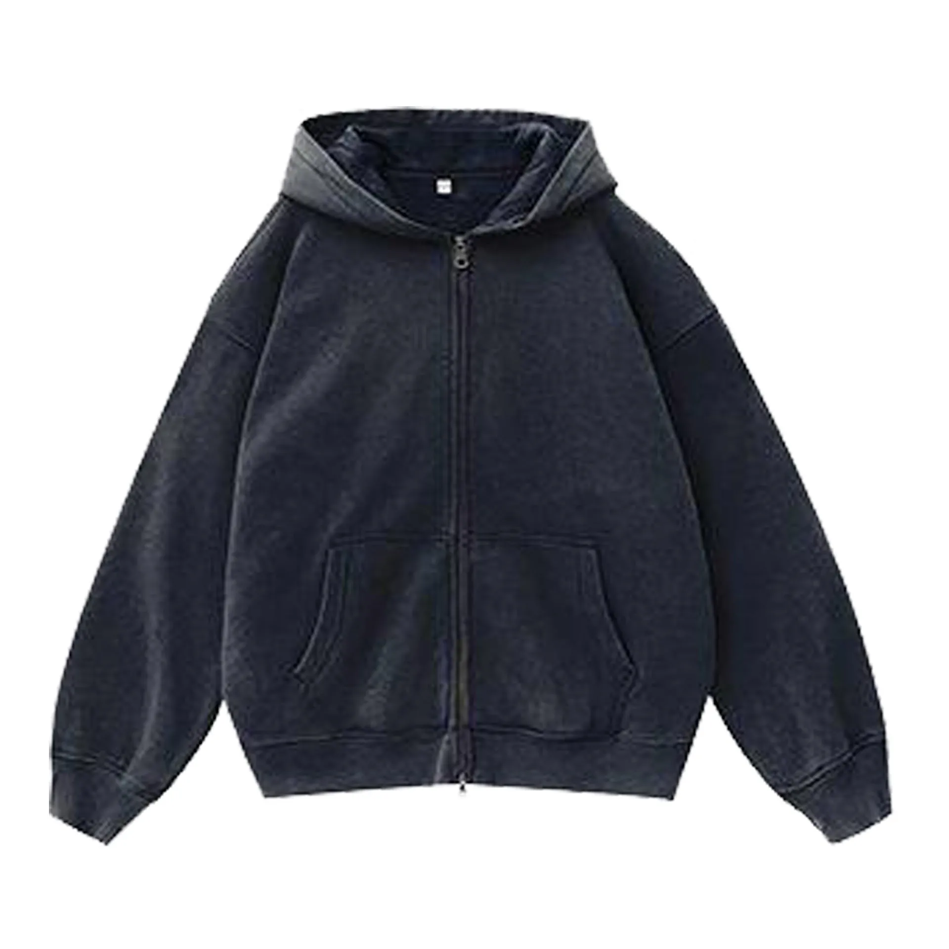 Women's distressed fleece-lined hooded cardigan sweater in loose fit with patch pockets