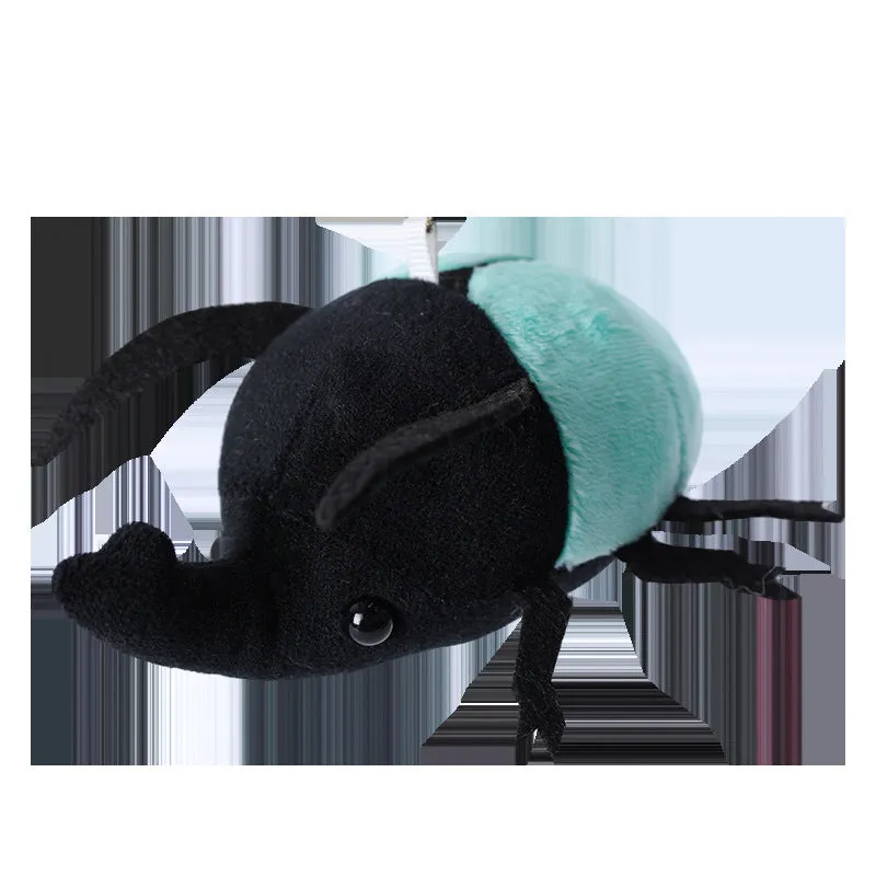 Small black plush rhinoceros beetle doll pendant with 10cm height on a white background.