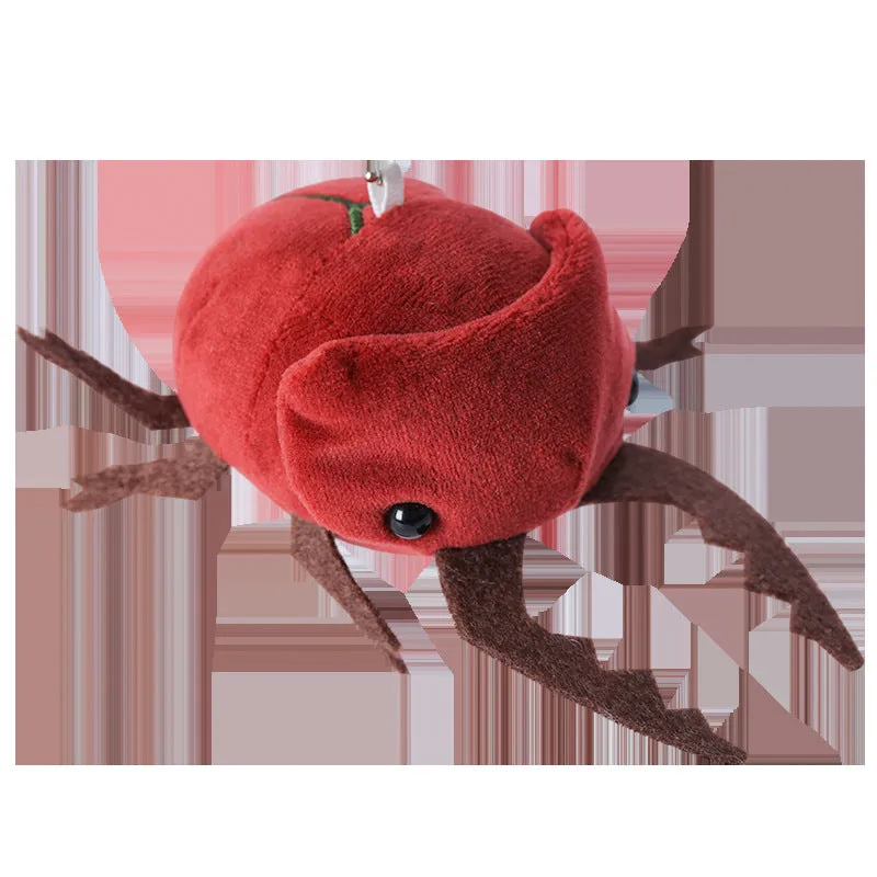 Small black plush rhinoceros beetle doll pendant with 10cm height on a white background.