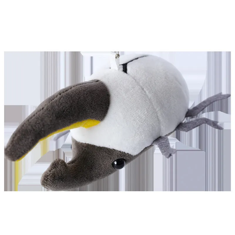 Small black plush rhinoceros beetle doll pendant with 10cm height on a white background.
