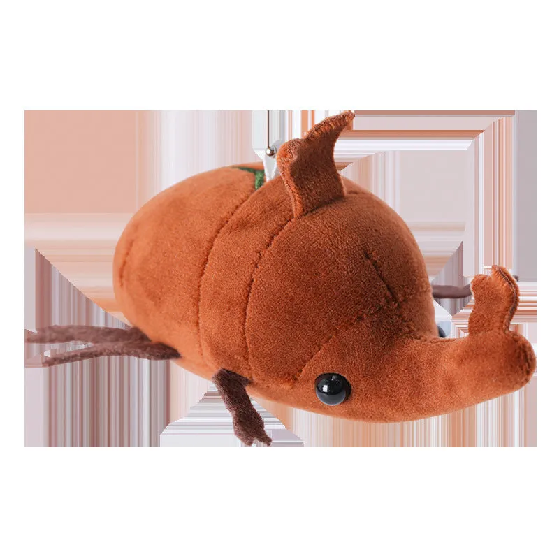 Small black plush rhinoceros beetle doll pendant with 10cm height on a white background.