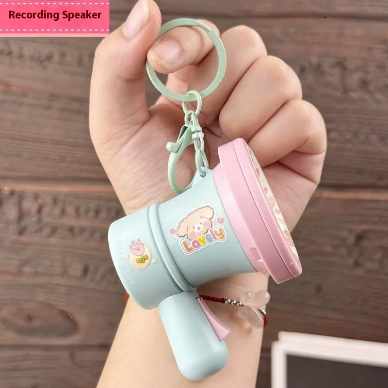 Cartoon recording small horn keychain toy ornament in green and yellow colours