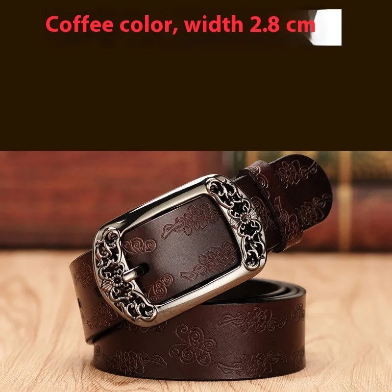 Thin black PU leather decorative belt with two silver alloy buckles fastened