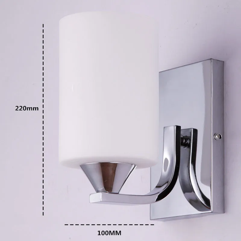 Modern chrome-finished wall lamp with a glass shade, shown in single-head and double-head configurations.