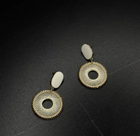 Galvanised geometric Chinese-style earrings with petal elements in zinc alloy