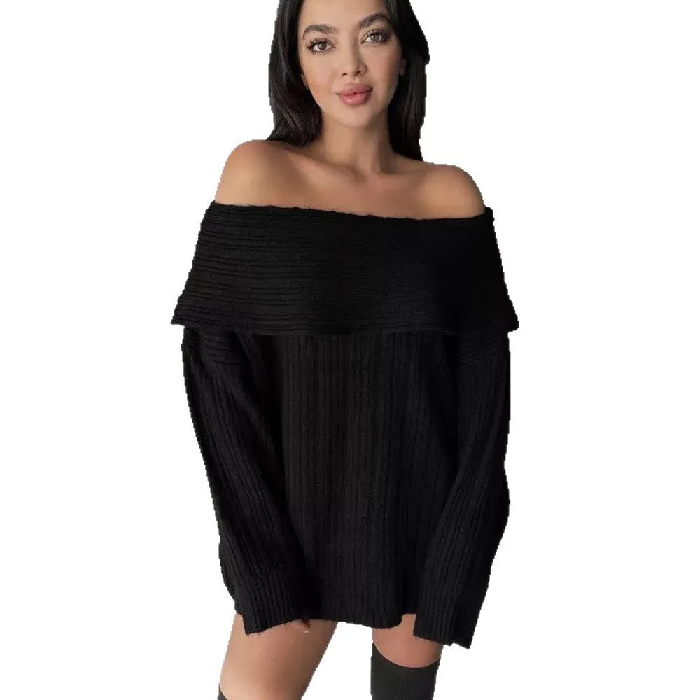 Women's loose long sleeve acrylic pullover sweater in white, shown laid flat.