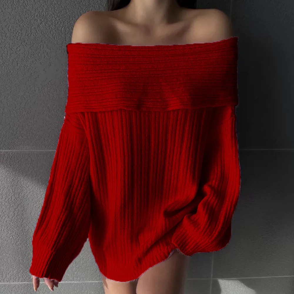 Women's loose long sleeve acrylic pullover sweater in white, shown laid flat.