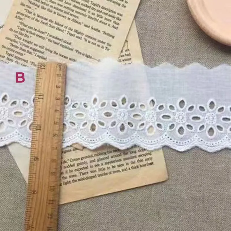 Embroidered cotton lace trim fabric in four different cutout styles for DIY clothing accessories